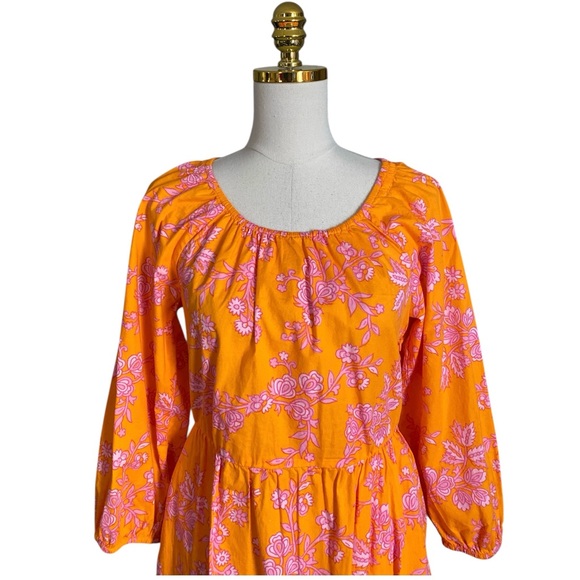 J. Crew Women Orange Pink Floral Scoop-Neck Tiered 100% Cotton Mini Dress Size 6 - Picture 6 of 8